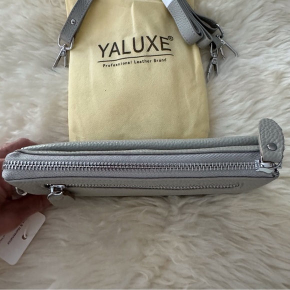 YALUXE Leather Wristlet Clutch Handbag Crossbody W/ RFID Blocking Light Gray - Picture 7 of 11